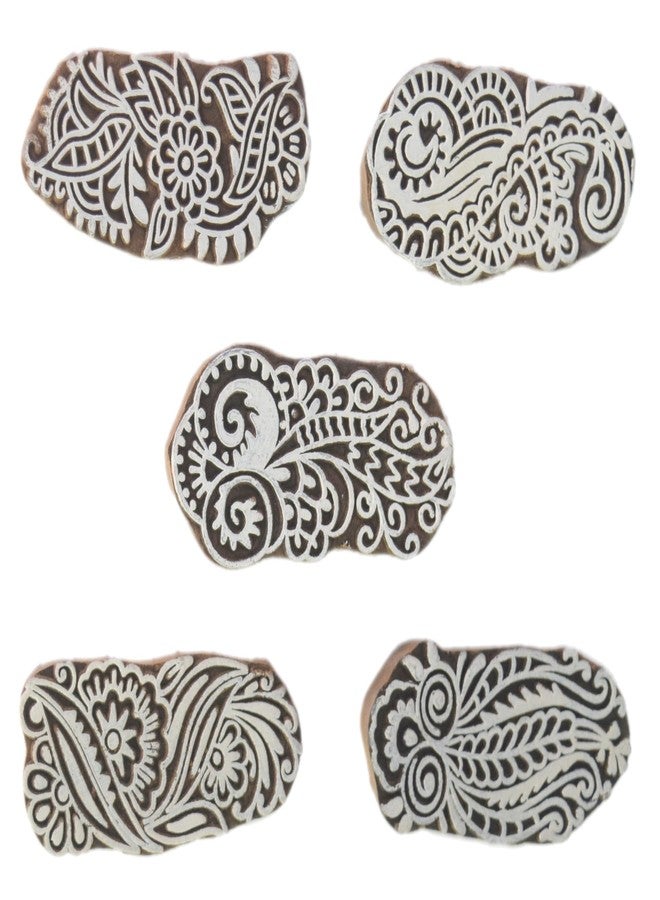 Global Art 5 Pieces of Wooden Hand Carved Beautiful Design Stamps Blocks Collectible - Textile Hand Blocks Art � Fabric Wooden Printing Block i77-162 - Image 2